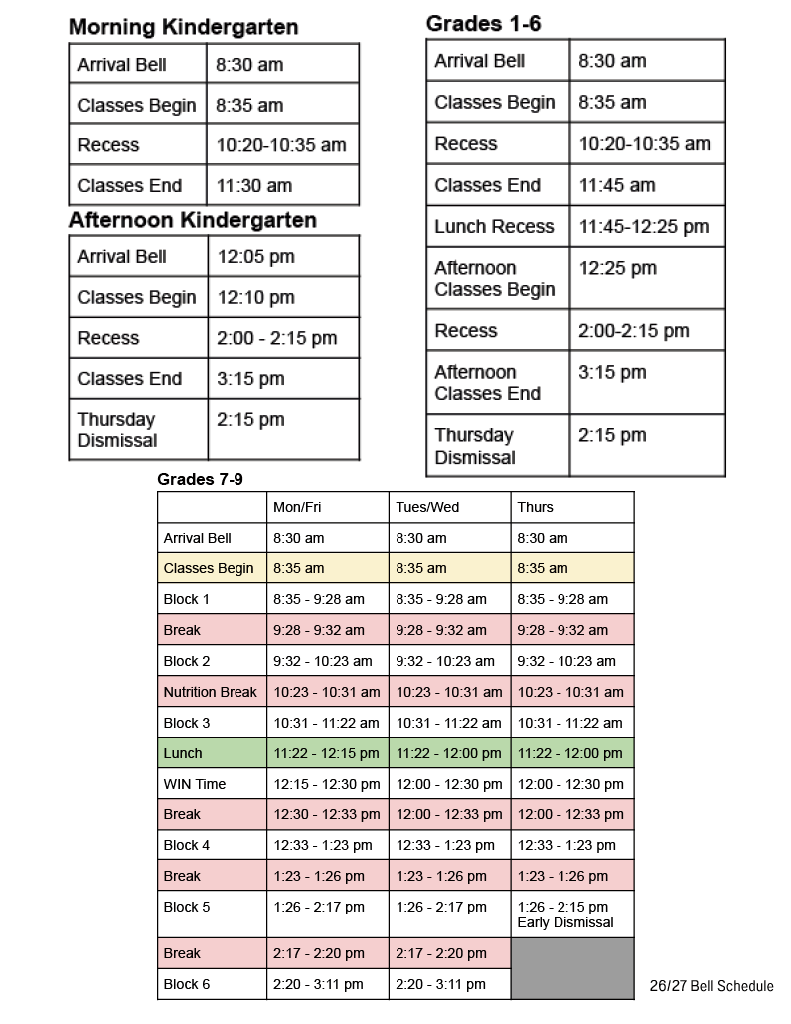 School Hours for 2026-2027